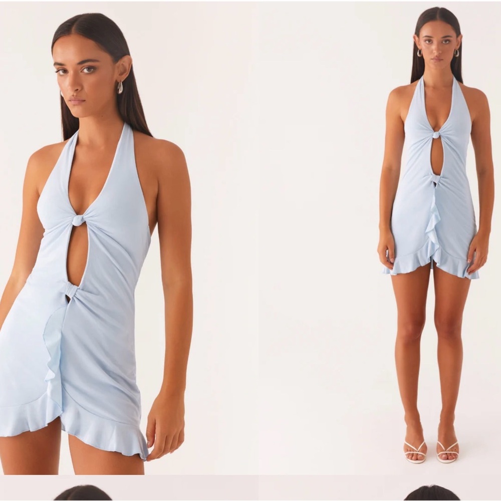 Light Blue Halter Dress with Ruffle Detail